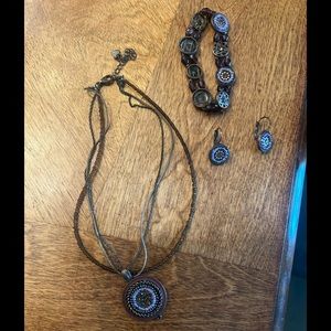 Purple and bronze medallion necklace